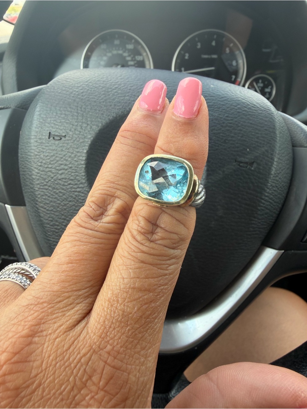 Authentic David Yurman Gold Ring with Blue Topaz Size 7
